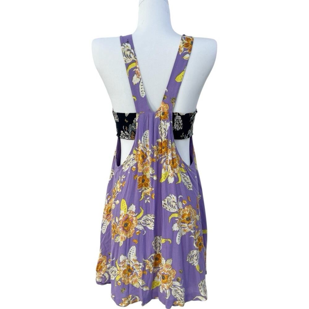 Free People Baby It's You Floral Mini Dress Purple Combo Sz XS Cut Out Boho - Picture 2 of 7